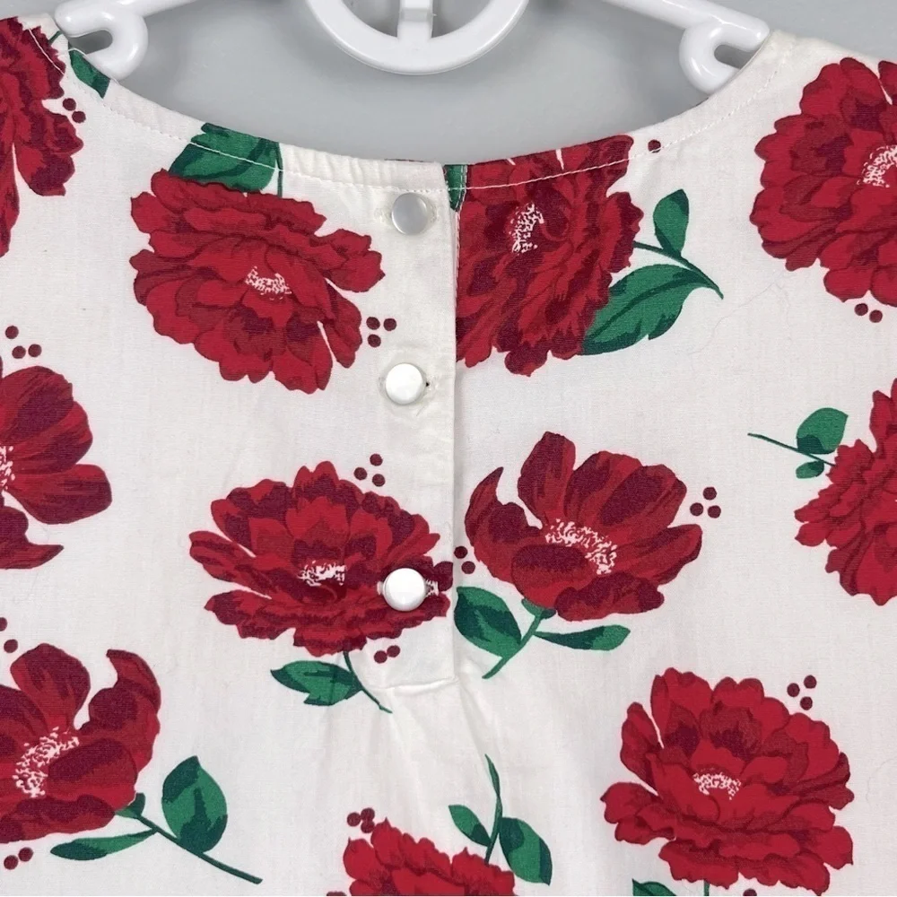 NWT Crown & Ivy kids white red floral 100% cotton bell sleeve dress, size 10.